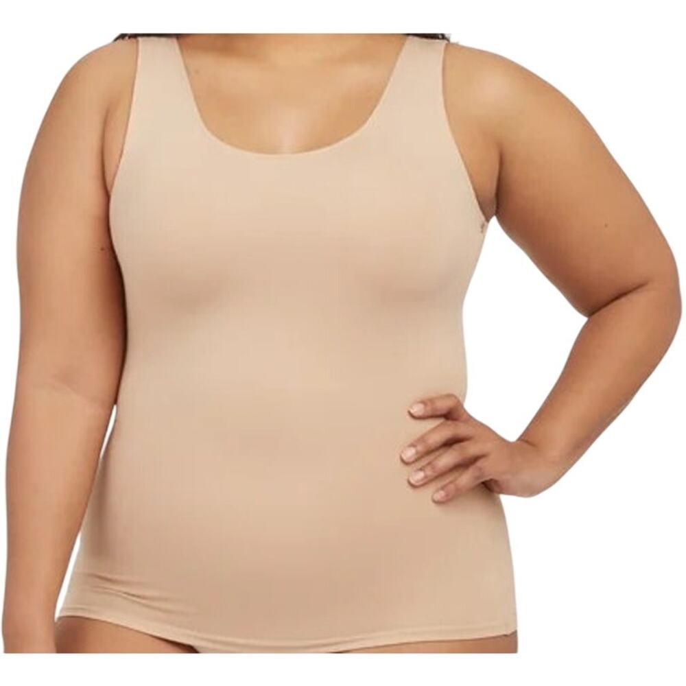 Spanx Smooth Socialight Tank Top Shapewear Scoop Neck Fitted Nude Tan Large